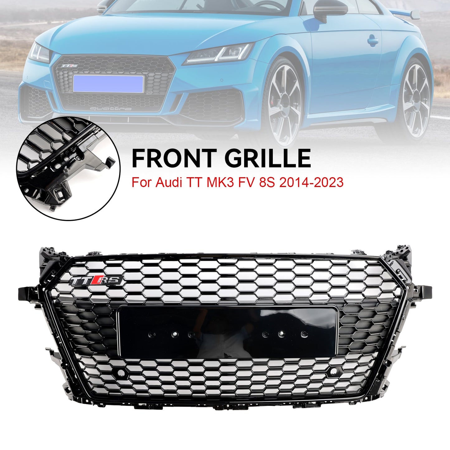 2014-2023 Audi TT TTS MK3 FV 8S RS Style Front Honeycomb Grill Gloss Black Grille