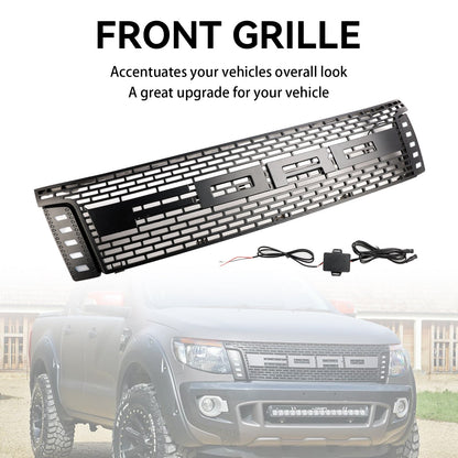 2012 2013 2014 2015 Raptor Style Ford Ranger T6 PX1 Matte Black Front Grill Air Intake Radiator Grille With LED Light