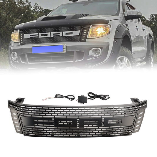2012 2013 2014 2015 Raptor Style Ford Ranger T6 PX1 Matte Black Front Grill Air Intake Radiator Grille With LED Light