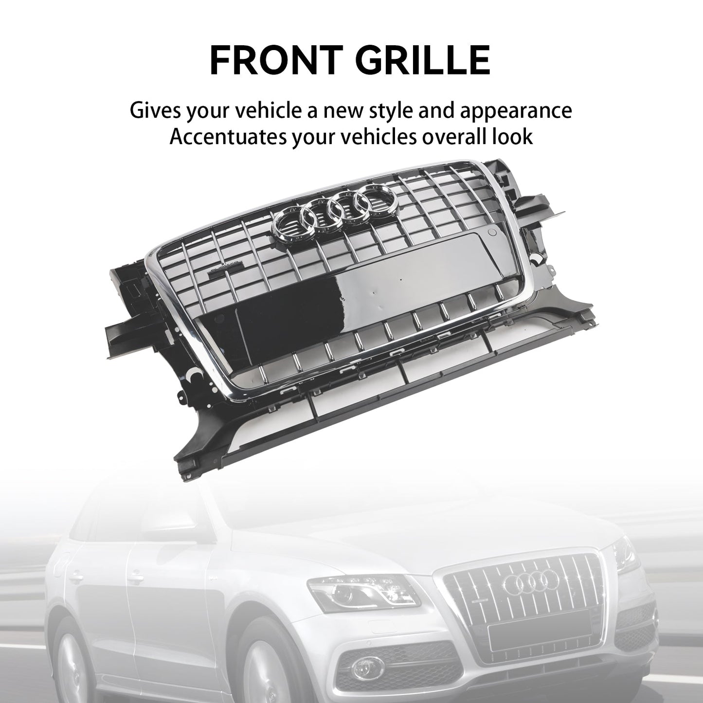 Audi Q5 2009-2012 Front Bumper Horizontal Slat Grill Chrome Grille W/ Ring Emblem