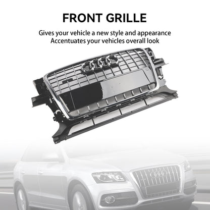 Audi Q5 2009-2012 Front Bumper Horizontal Slat Grill Chrome Grille W/ Ring Emblem