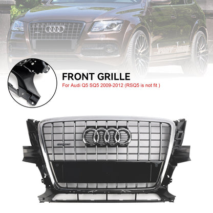 Audi Q5 2009-2012 Front Bumper Horizontal Slat Grill Chrome Grille W/ Ring Emblem