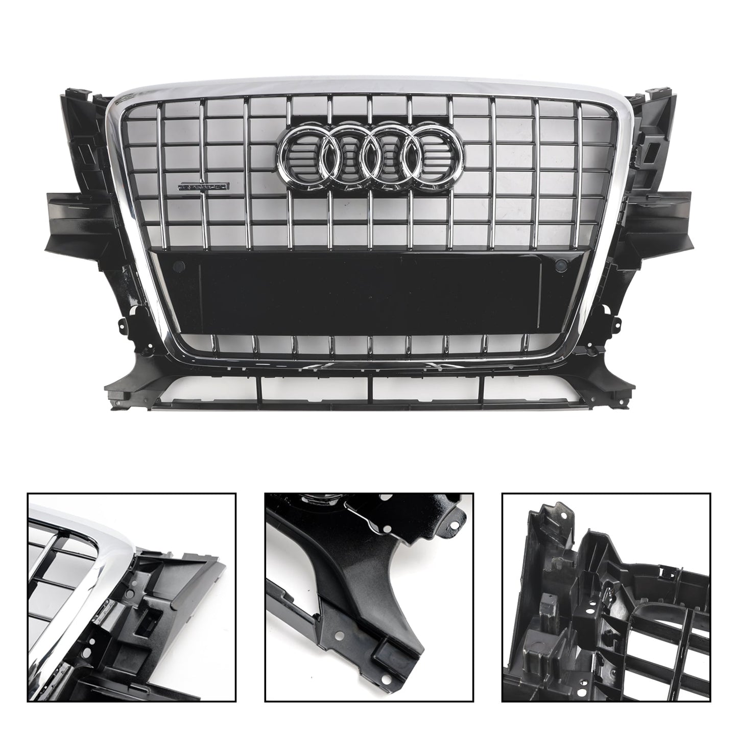 Audi Q5 2009-2012 Front Bumper Horizontal Slat Grill Chrome Grille W/ Ring Emblem
