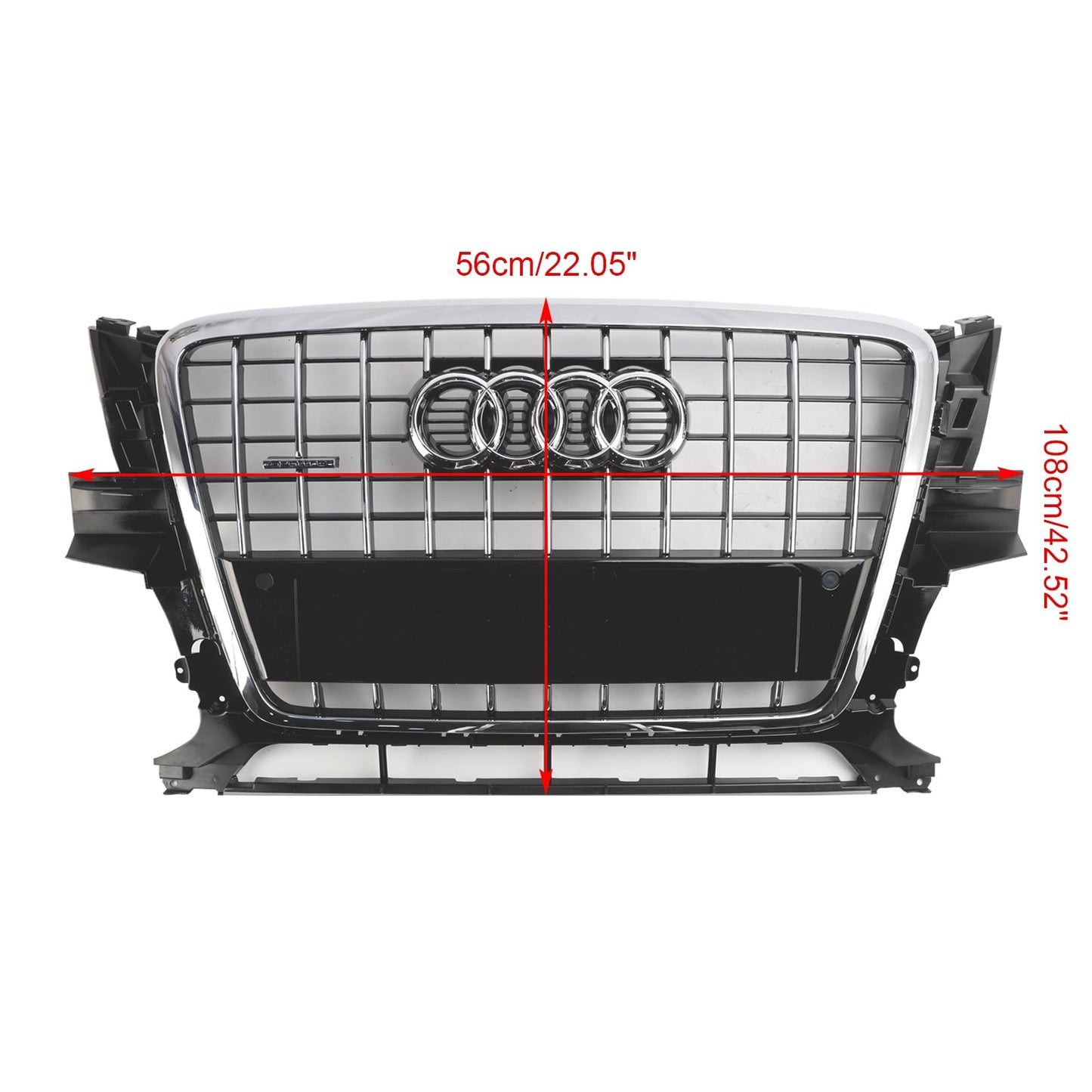Audi Q5 2009-2012 Front Bumper Horizontal Slat Grill Chrome Grille W/ Ring Emblem