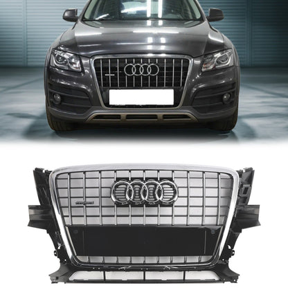 Audi Q5 2009-2012 Front Bumper Horizontal Slat Grill Chrome Grille W/ Ring Emblem