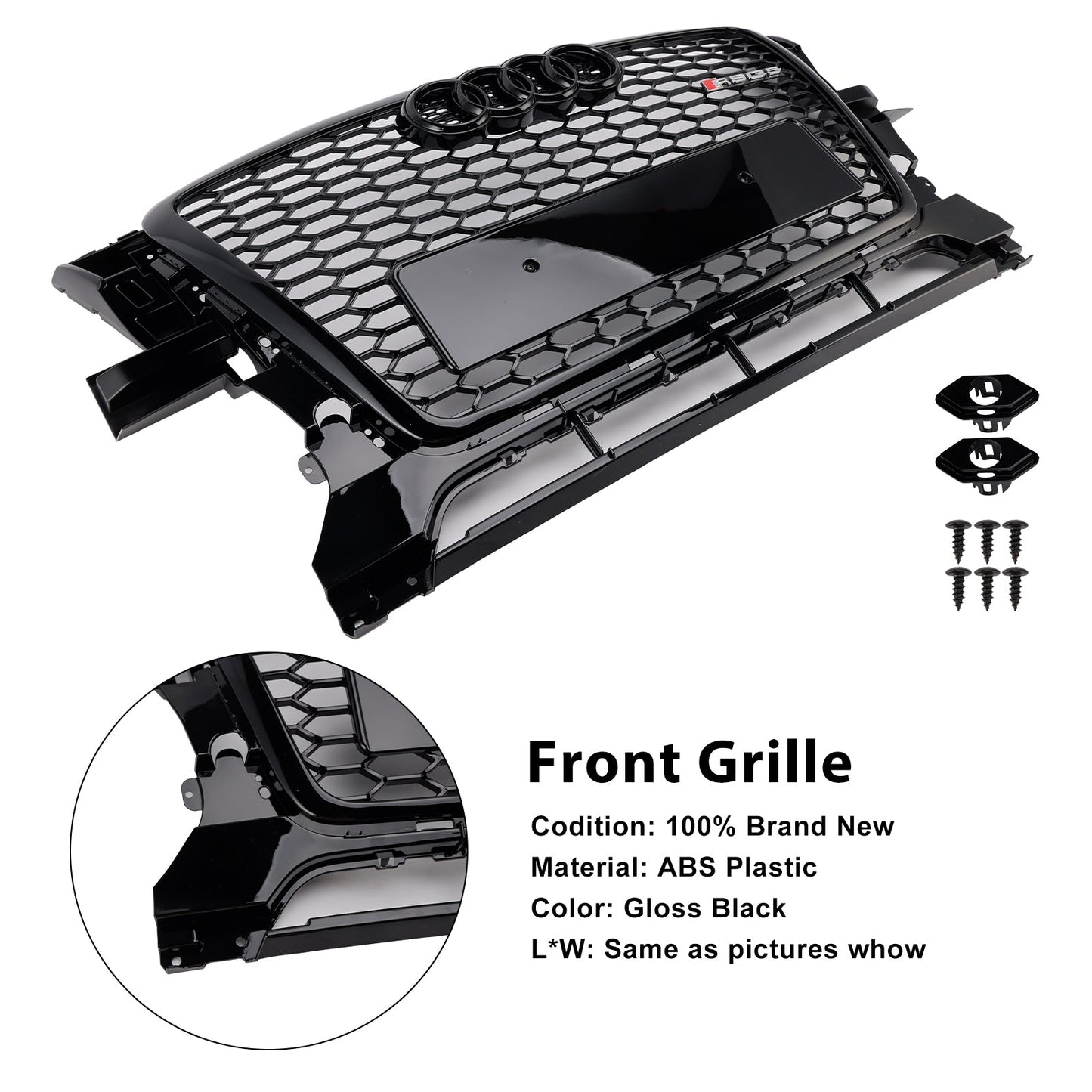2009-2012 Audi Q5 / Q5 Sline Black RSQ5 Honeycomb Style Grille Front Bumper Replacement Grill W/ Ring Emblem