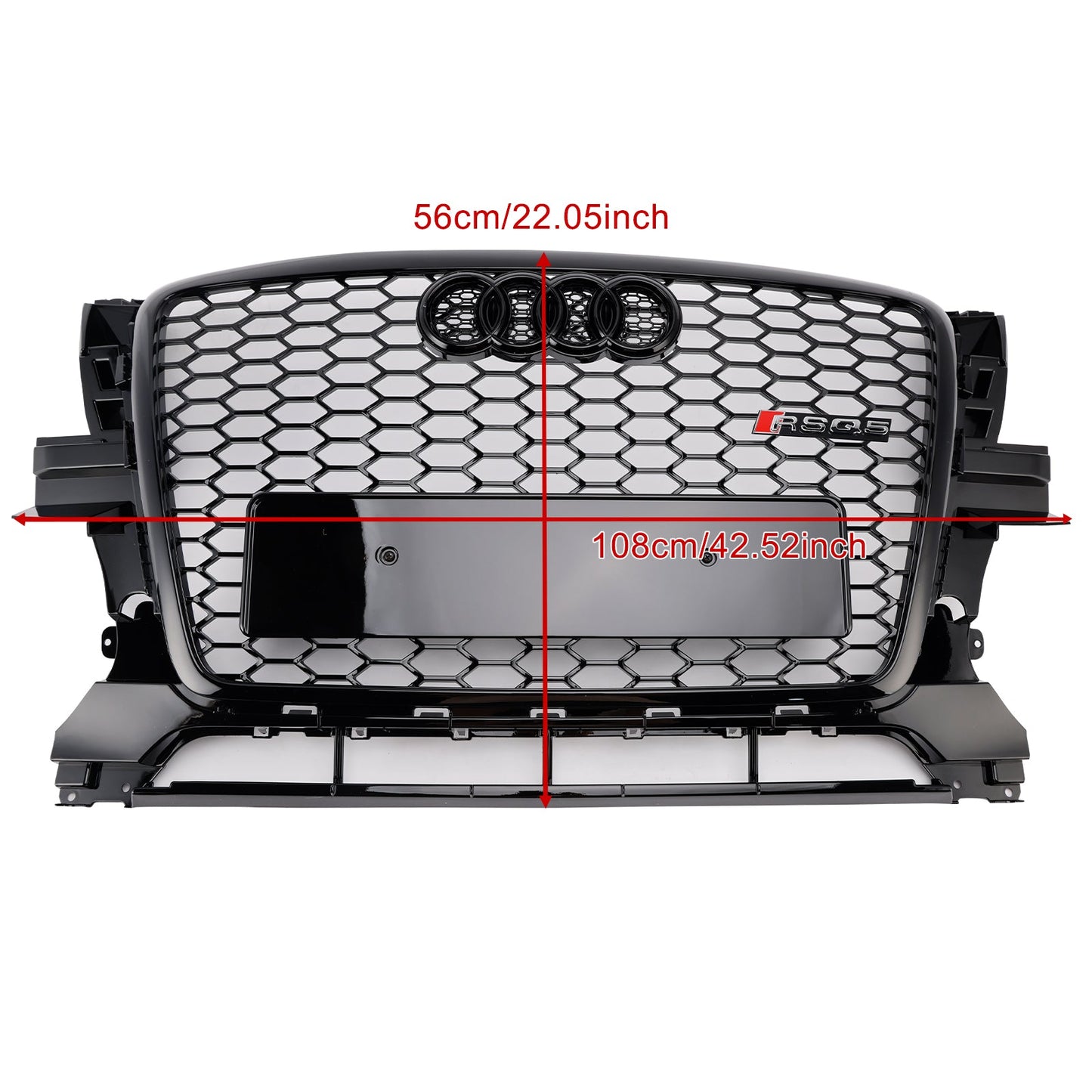 2009-2012 Audi Q5 / Q5 Sline Black RSQ5 Honeycomb Style Grille Front Bumper Replacement Grill W/ Ring Emblem