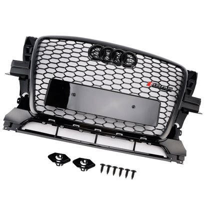2009-2012 Audi Q5 / Q5 Sline Black RSQ5 Honeycomb Style Grille Front Bumper Replacement Grill W/ Ring Emblem
