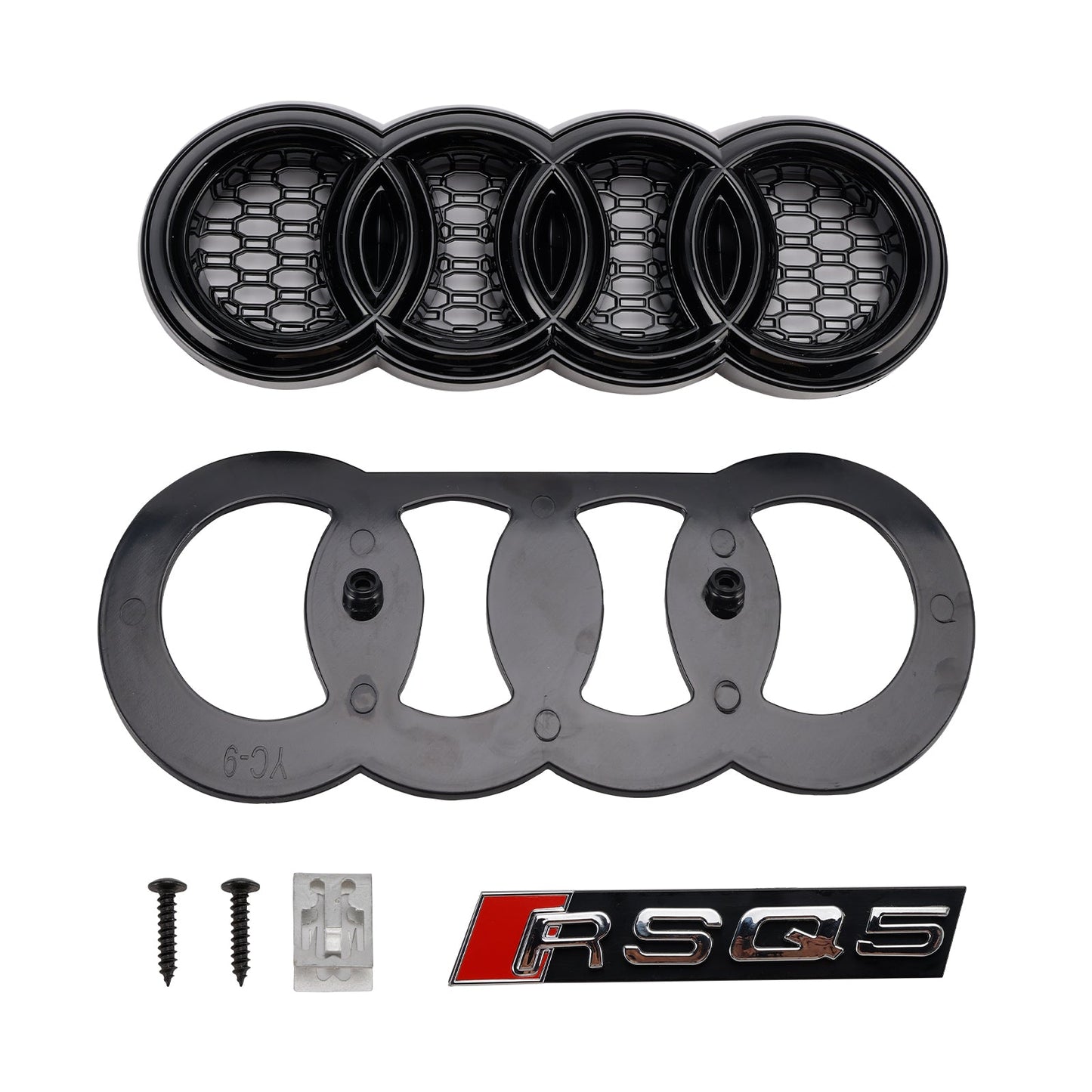 2009-2012 Audi Q5 / Q5 Sline Black RSQ5 Honeycomb Style Grille Front Bumper Replacement Grill W/ Ring Emblem