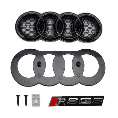 2009-2012 Audi Q5 / Q5 Sline Black RSQ5 Honeycomb Style Grille Front Bumper Replacement Grill W/ Ring Emblem