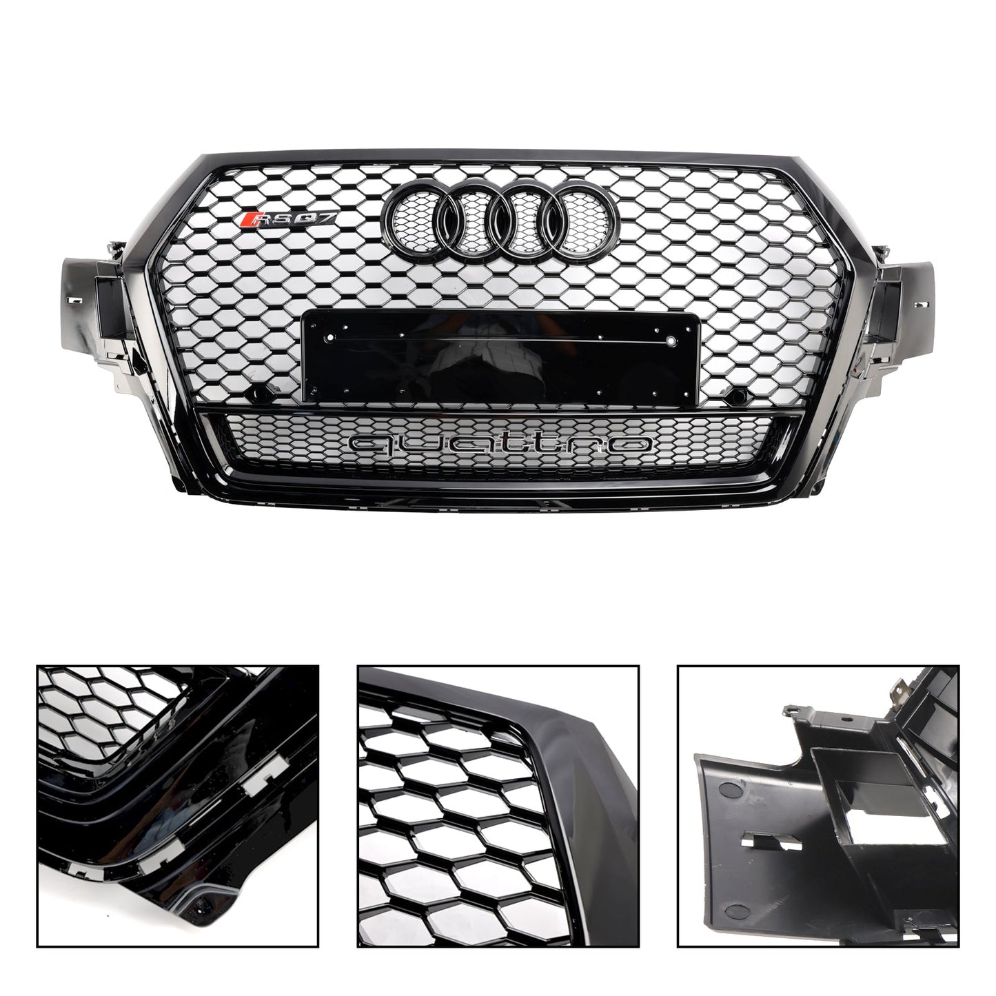 2016-2019 Audi Q7 / Q7 Sline / SQ7 RSQ7 Style Front Bumper Honeycomb Mesh Grill Gloss Black Grille