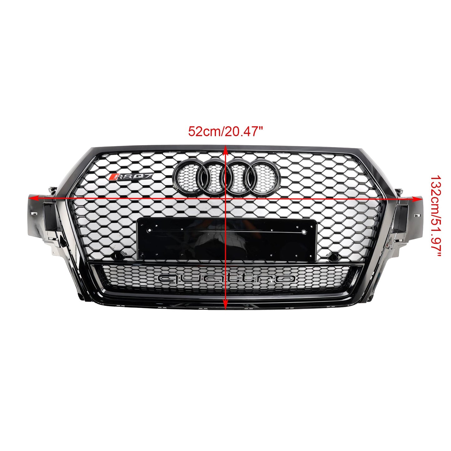 2016-2019 Audi Q7 / Q7 Sline / SQ7 Glossy Black Front Bumper Grill W/ Ring Emblem RSQ7 Honeycomb Quattro Grille