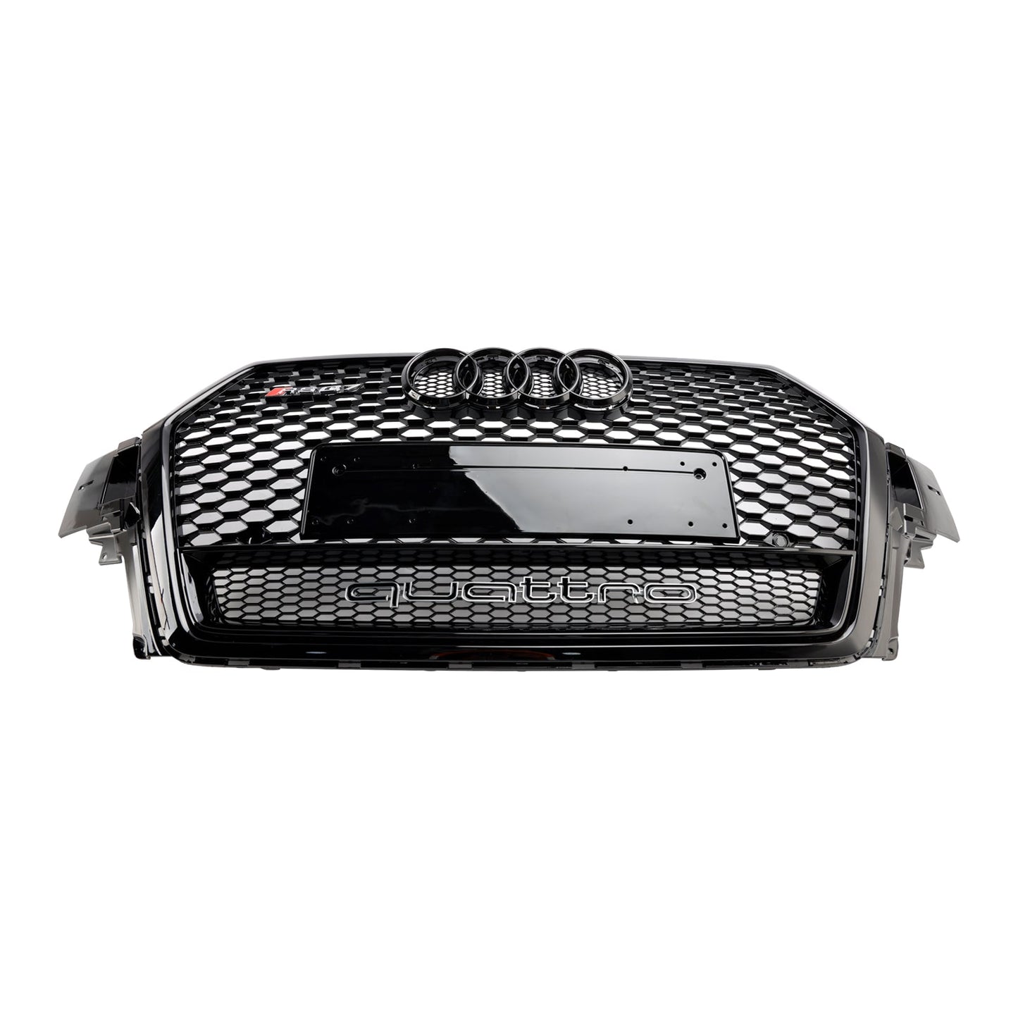2016-2019 Audi Q7 / Q7 Sline / SQ7 Glossy Black Front Bumper Grill W/ Ring Emblem RSQ7 Honeycomb Quattro Grille