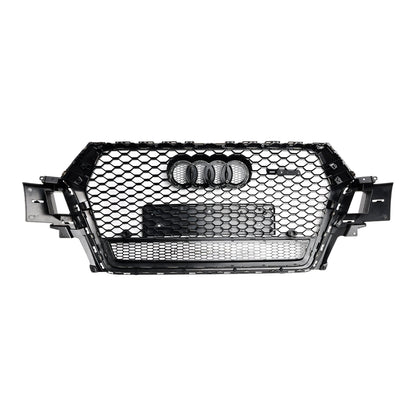 2016-2019 Audi Q7 / Q7 Sline / SQ7 Glossy Black Front Bumper Grill W/ Ring Emblem RSQ7 Honeycomb Quattro Grille