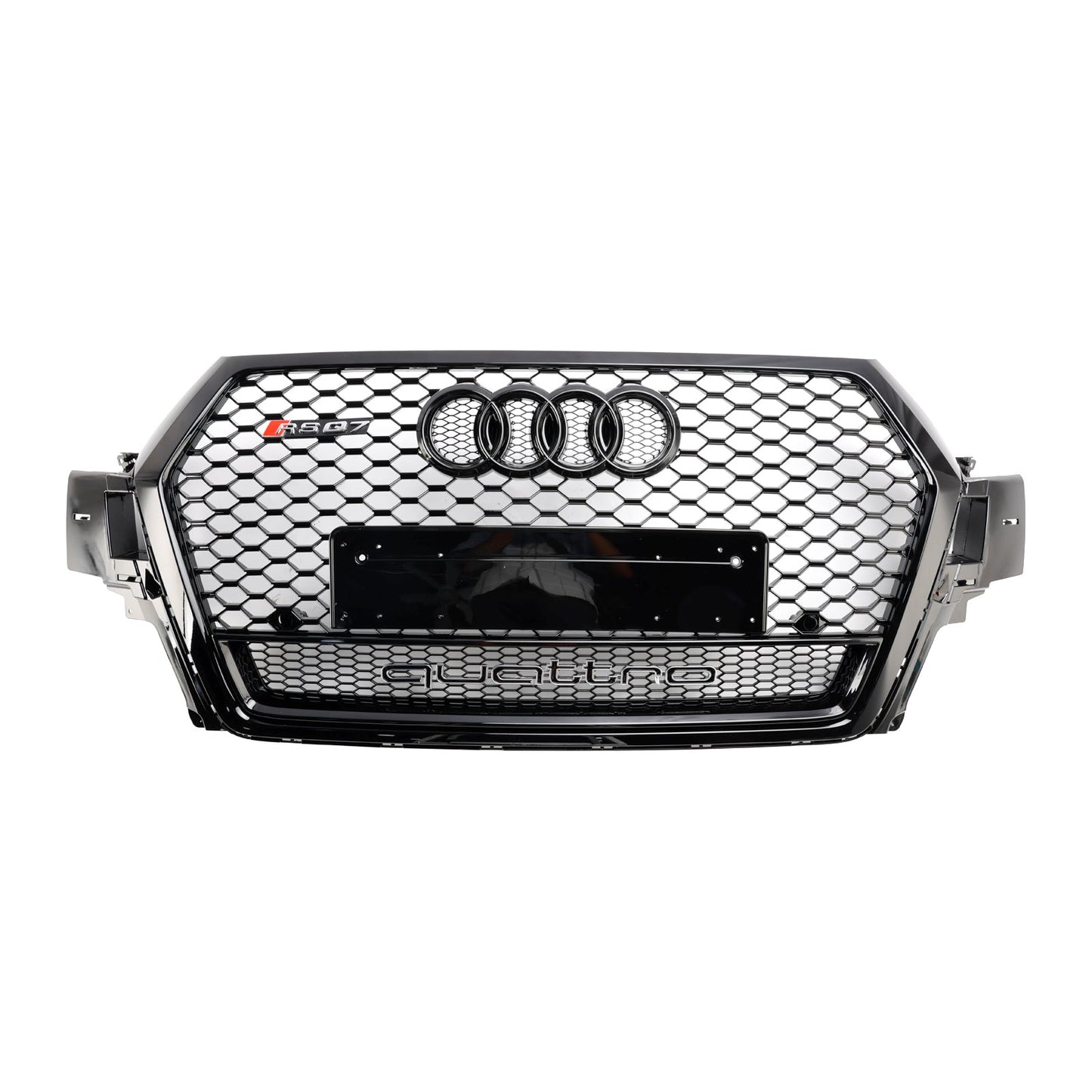 2016-2019 Audi Q7 / Q7 Sline / SQ7 Glossy Black Front Bumper Grill W/ Ring Emblem RSQ7 Honeycomb Quattro Grille