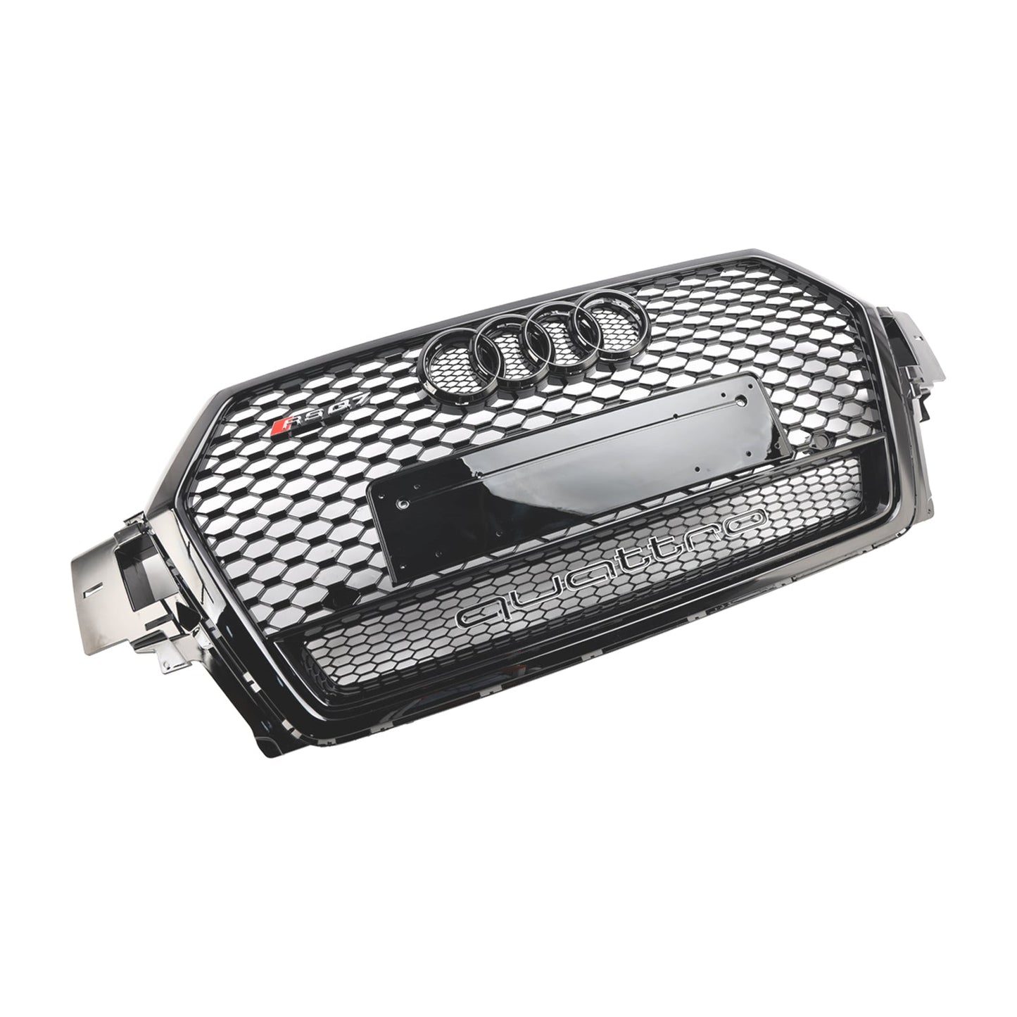 2016-2019 Audi Q7 / Q7 Sline / SQ7 Glossy Black Front Bumper Grill W/ Ring Emblem RSQ7 Honeycomb Quattro Grille