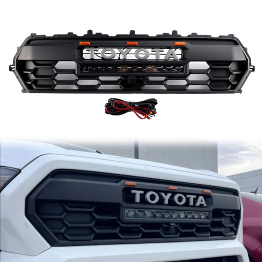 Toyota Tacoma 2024-2025 Front Grill TRD PRO Style Replacement Matte Black Grille W/ LED Light