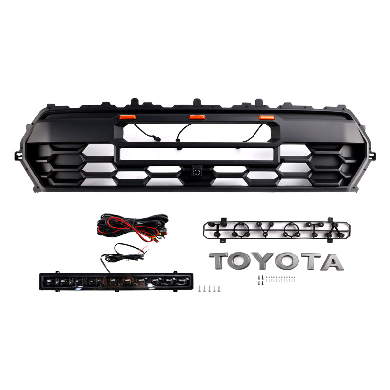 Toyota 2024-2025 Tacoma TRD Pro Front Grille Black Honeycomb Grill + LED Light + Light Bar + Letter