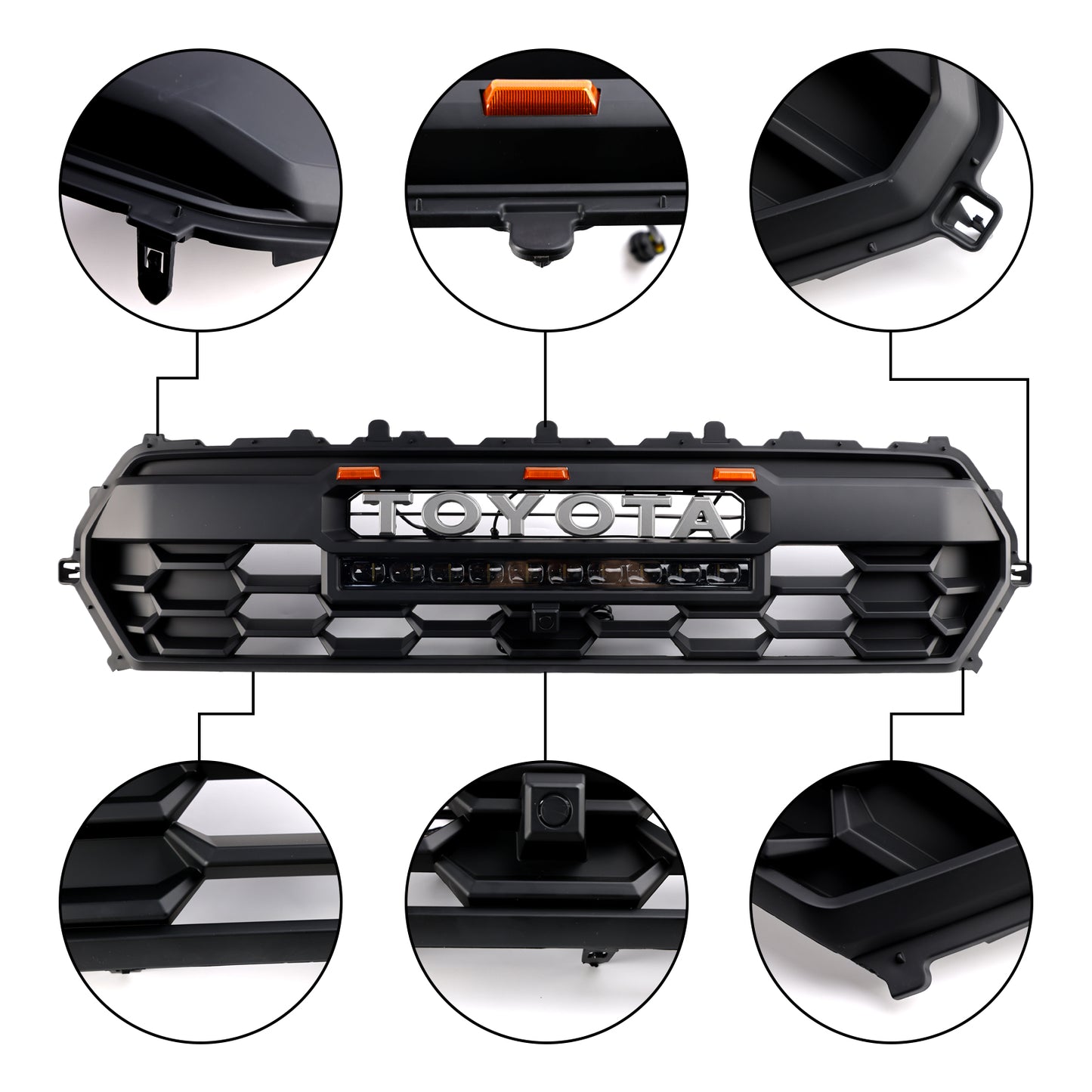 Toyota 2024-2025 Tacoma TRD Pro Front Grille Black Honeycomb Grill + LED Light + Light Bar + Letter