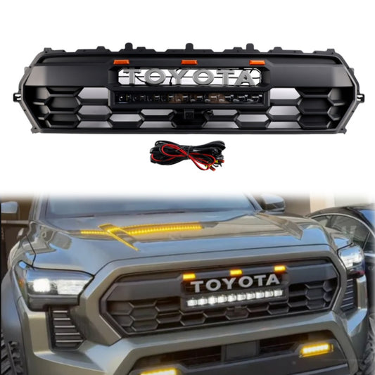 2024 Toyota Tacoma TRD PRO Style Front Bumper Grill Black Grille With LED & Light Bar