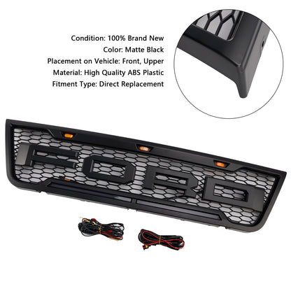 2003-2007 Ford E150 E250 E350 Grill Front Bumper Matte Black Replacement Grille W/ LED Light