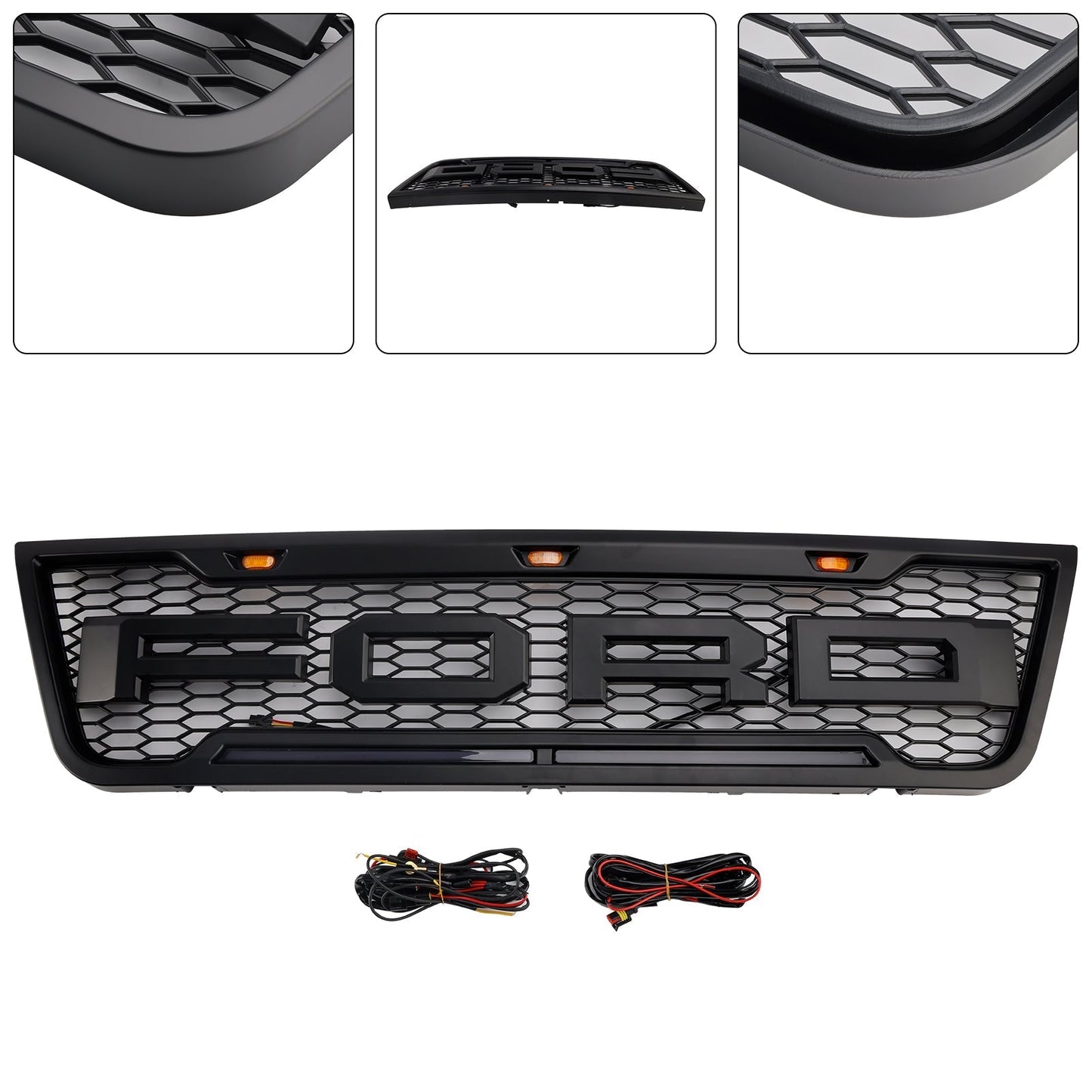 2003-2007 Ford E150 E250 E350 Black Front Bumper Grill Grille With Led