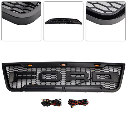 2003-2007 Ford E150 E250 E350 Grill Front Bumper Matte Black Replacement Grille W/ LED Light