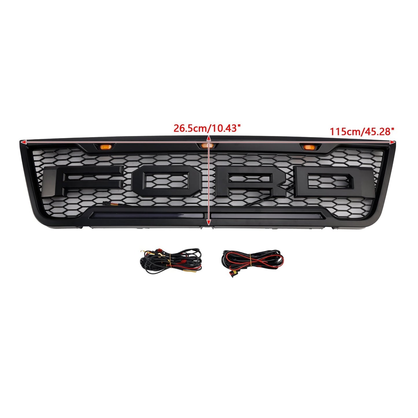2003-2007 Ford E150 E250 E350 Black Front Bumper Grill Grille With Led