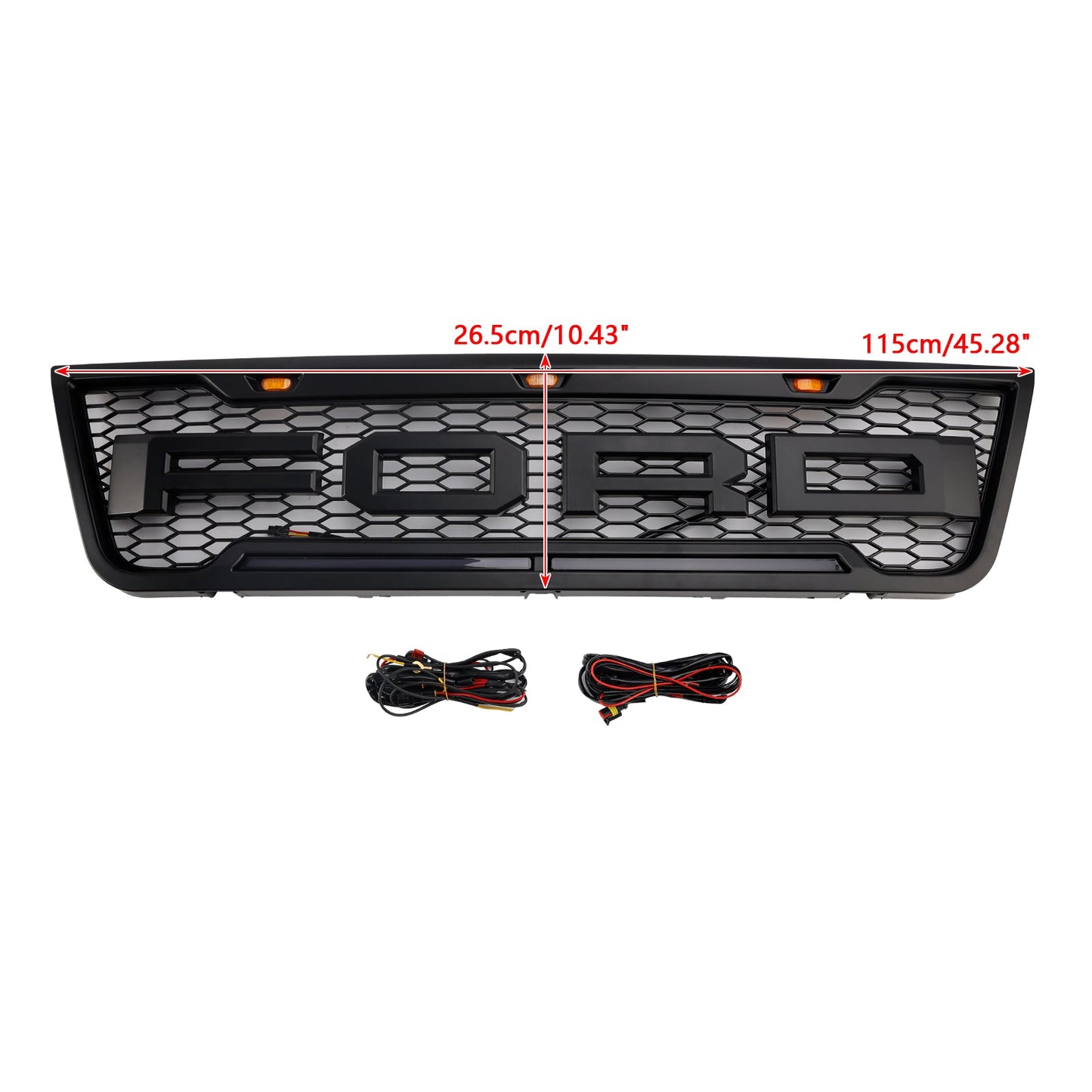2003-2007 Ford E150 E250 E350 Grill Front Bumper Matte Black Replacement Grille W/ LED Light