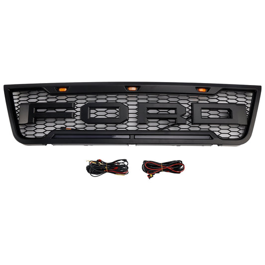 2003-2007 Ford E150 E250 E350 Black Front Bumper Grill Grille With Led