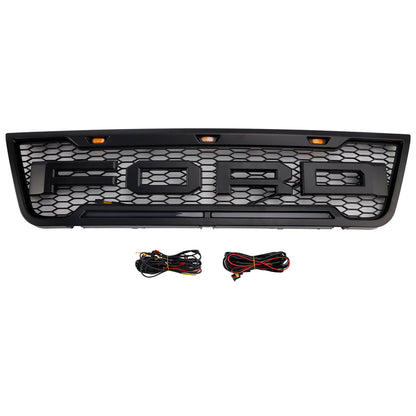 2003-2007 Ford E150 E250 E350 Grill Front Bumper Matte Black Replacement Grille W/ LED Light