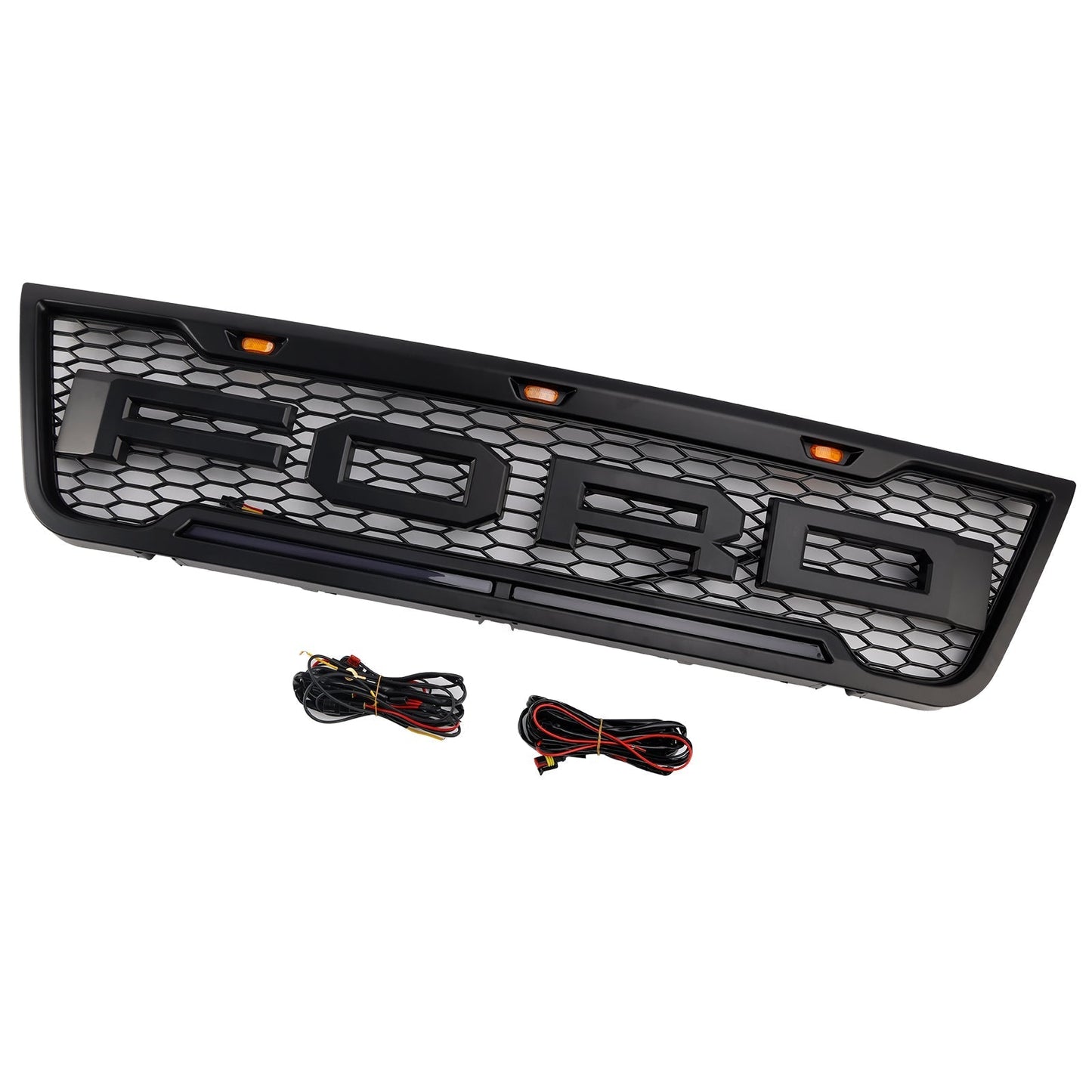 2003-2007 Ford E150 E250 E350 Black Front Bumper Grill Grille With Led