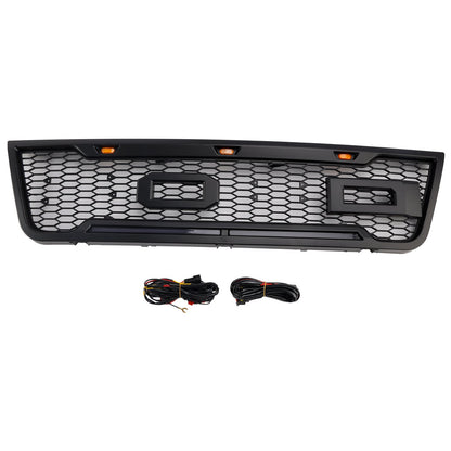 2003-2007 Ford E150 E250 E350 Grill Front Bumper Matte Black Replacement Grille W/ LED Light