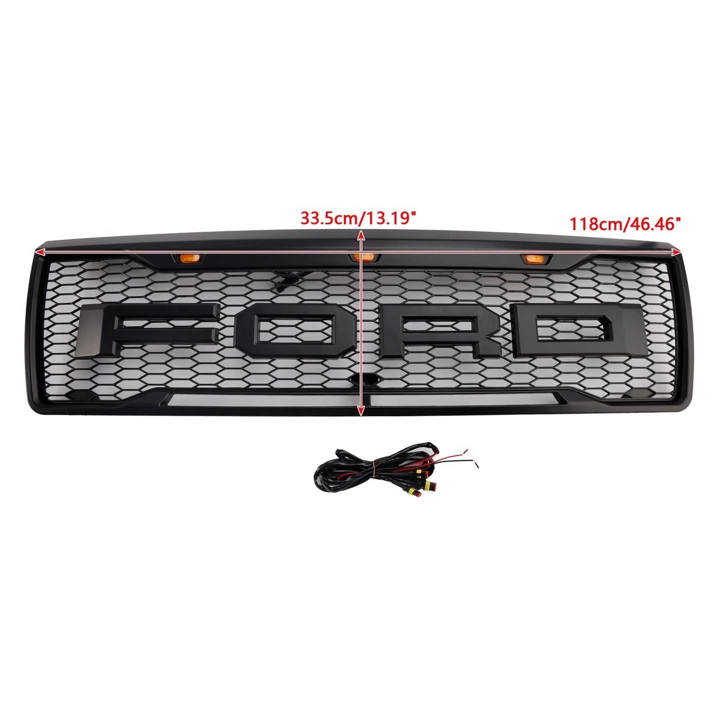 Ford F150 1992-1996 Matte Black Front Honeycomb Bumper Grille Grill W/ Led