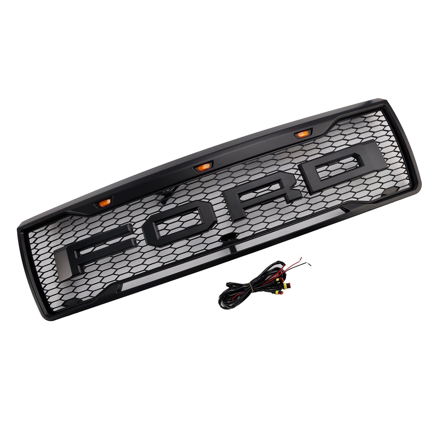 1992-1996 Ford F150 Matte Black Front Honeycomb Bumper Grille Grill W/ Led