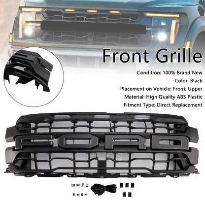 Ford F150 Raptor 2024+ Black Front Grille Air Intake Radiator Bumper Original Grill W/ Letter + LED