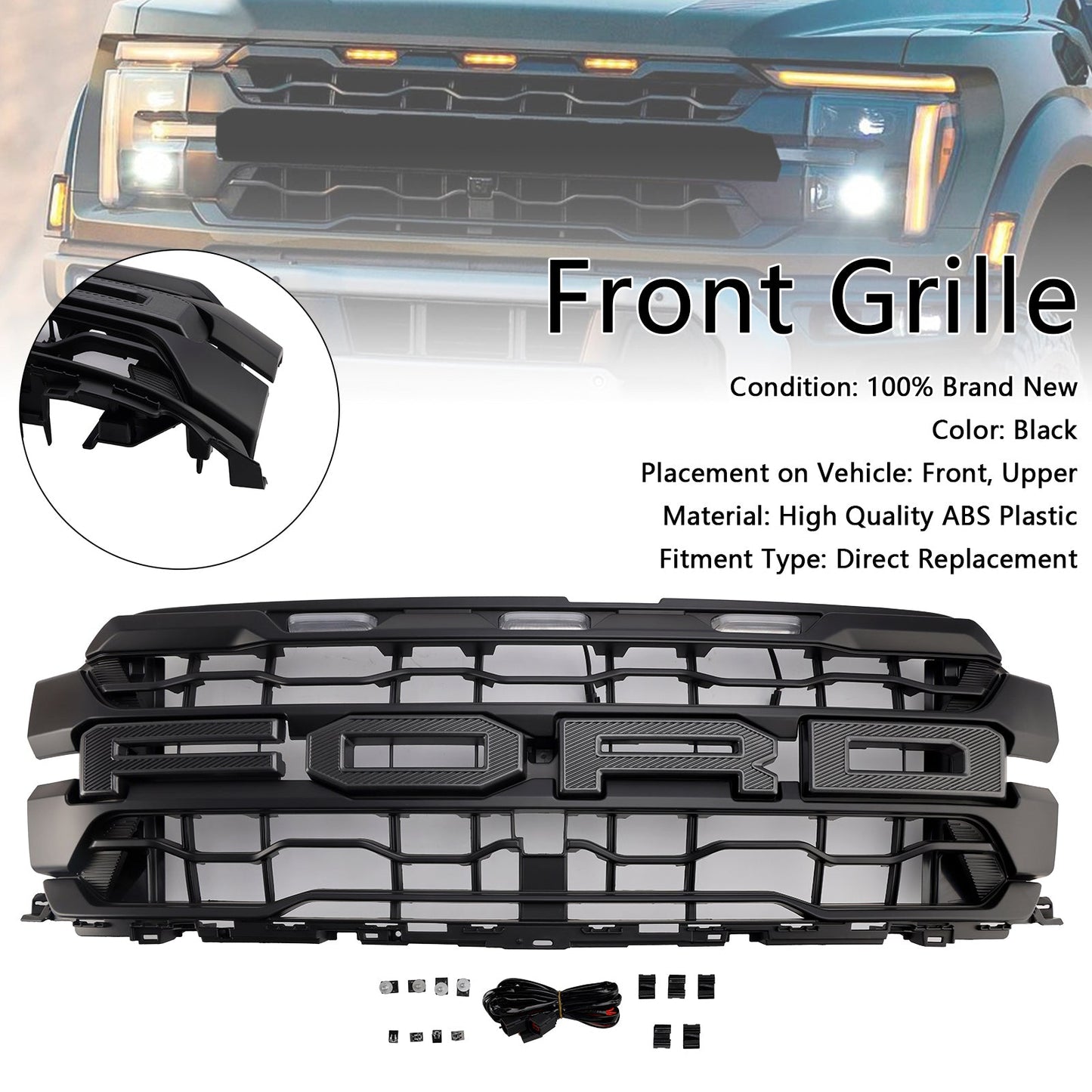 2024-On Ford F150 Raptor Only Black Front Bumper Grille Grill
