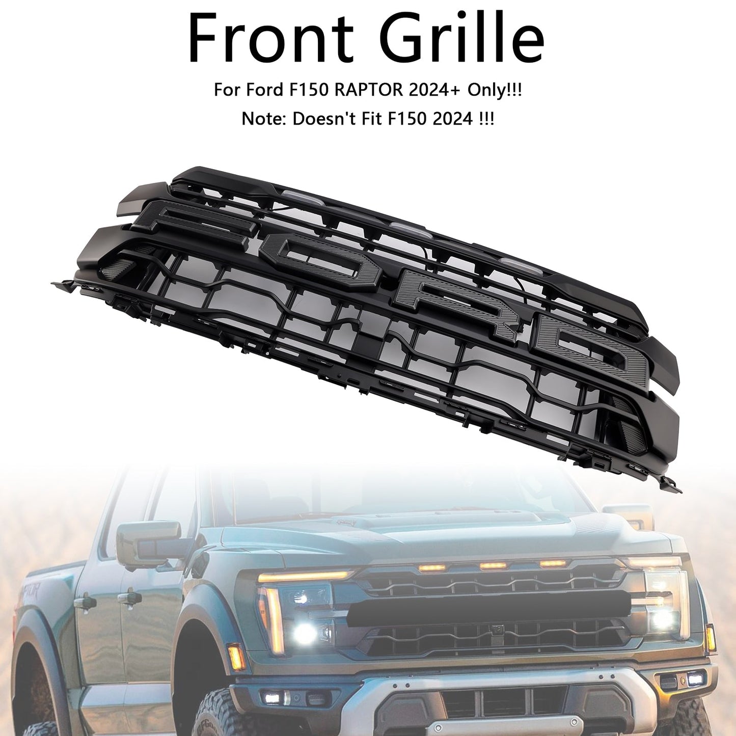 2024-On Ford F150 Raptor Only Black Front Bumper Grille Grill