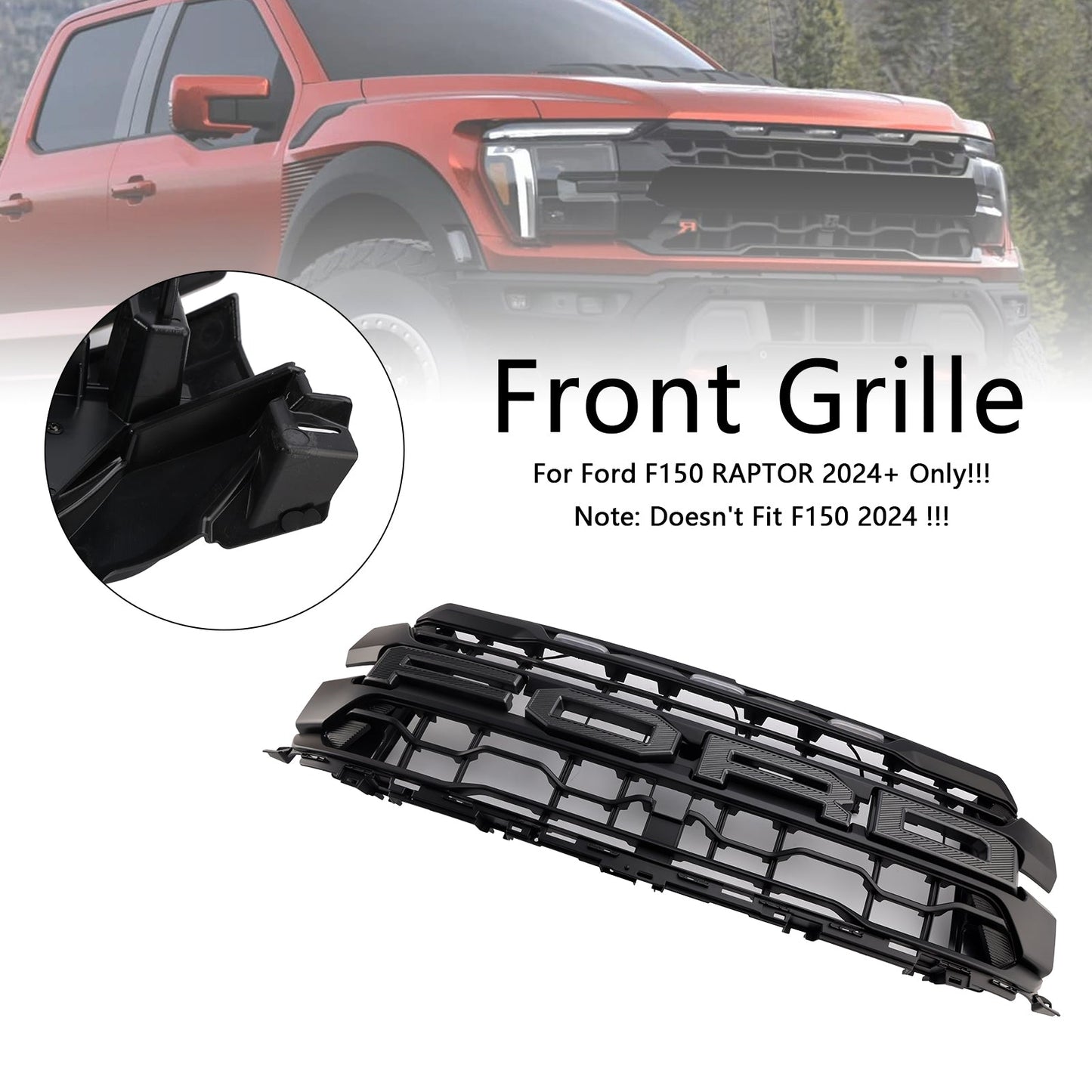 2024-On Ford F150 Raptor Only Black Front Bumper Grille Grill