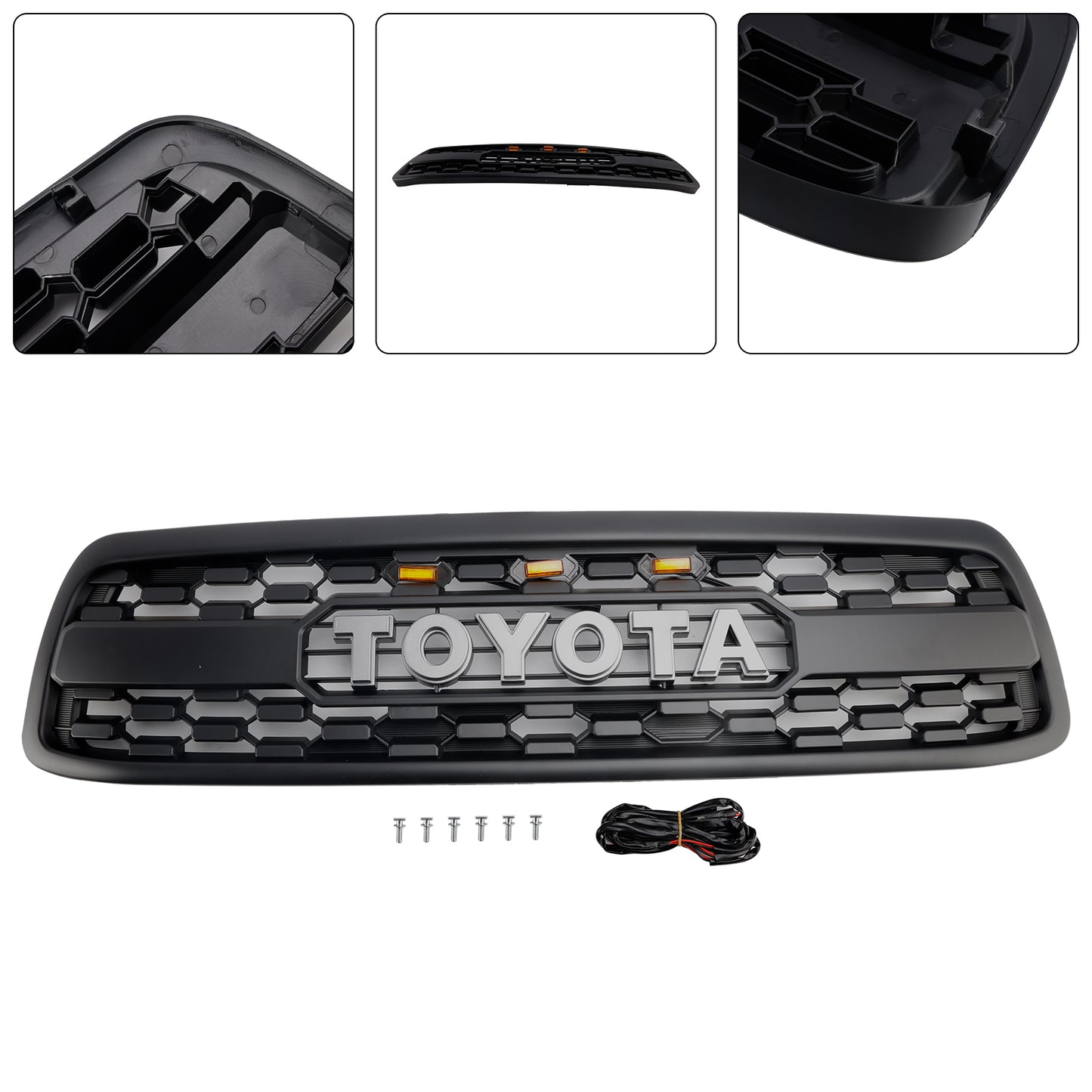 2000-2002 Toyota Tundra Matte Black Front Bumper Grill Grille W/Led