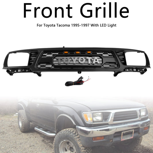 TRD PRO Style|Toyota Tacoma|1995-1997| Black Grill | Front Replacement Grille With LED Light
