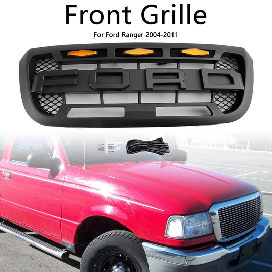 2004-2011 Ford Ranger Matt Black Front Bumper Grill Grille With Led Light
