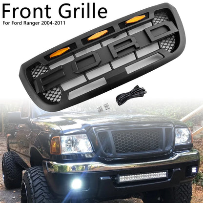 Ford Ranger 2004-2011 Matt Black Front Bumper Grill Grille With Led Light Generic