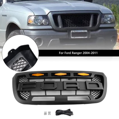 2004-2011 Ford Ranger Matt Black Front Bumper Grill Grille With Led Light Generic