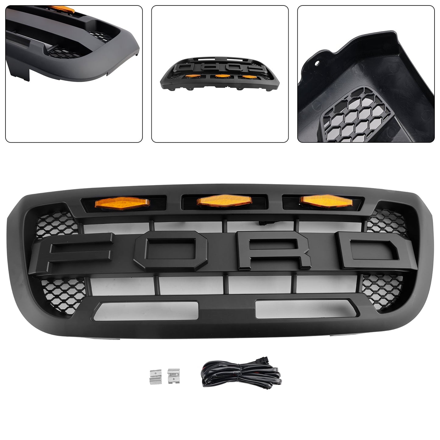 2004-2011 Ford Ranger Raptor Style Grill Front Bumper Matte Black Grille W/ LED Light