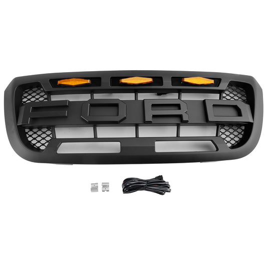 2004-2011 Ford Ranger Matt Black Front Bumper Grill Grille With Led Light Generic