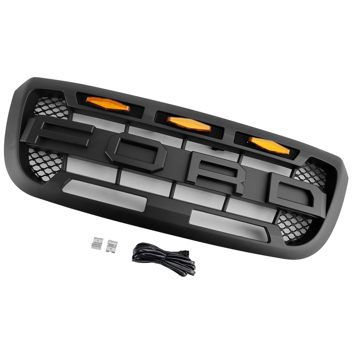 2004-2011 Ford Ranger Raptor Style Grill Front Bumper Matte Black Grille W/ LED Light