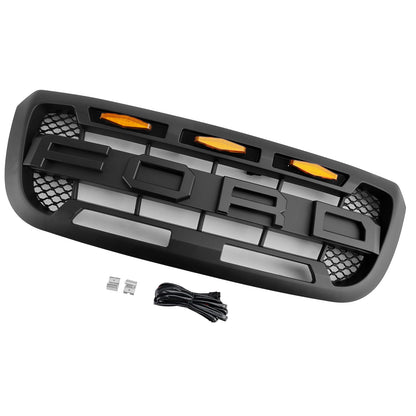 Ford Ranger 2004-2011 Matt Black Front Bumper Grill Grille With Led Light Generic