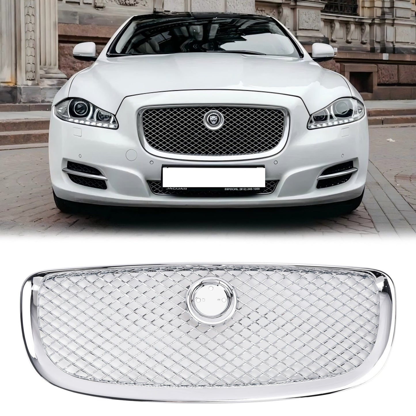 Jaguar XJ Front Bumper Grill 2010 2011 2012 2013 2014 2015 Air Intake Radiator Mesh Chrome / Black Grille