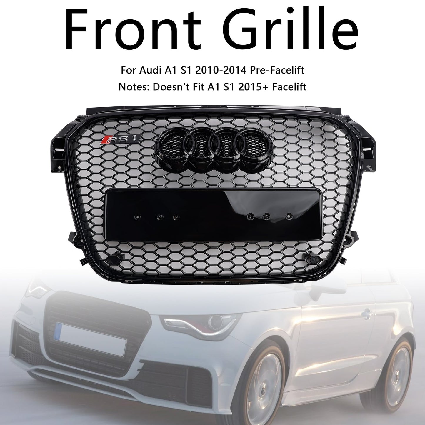 2010-2014 Audi A1 S1 Gloss Black Front Honeycomb Bumper Grill Grille